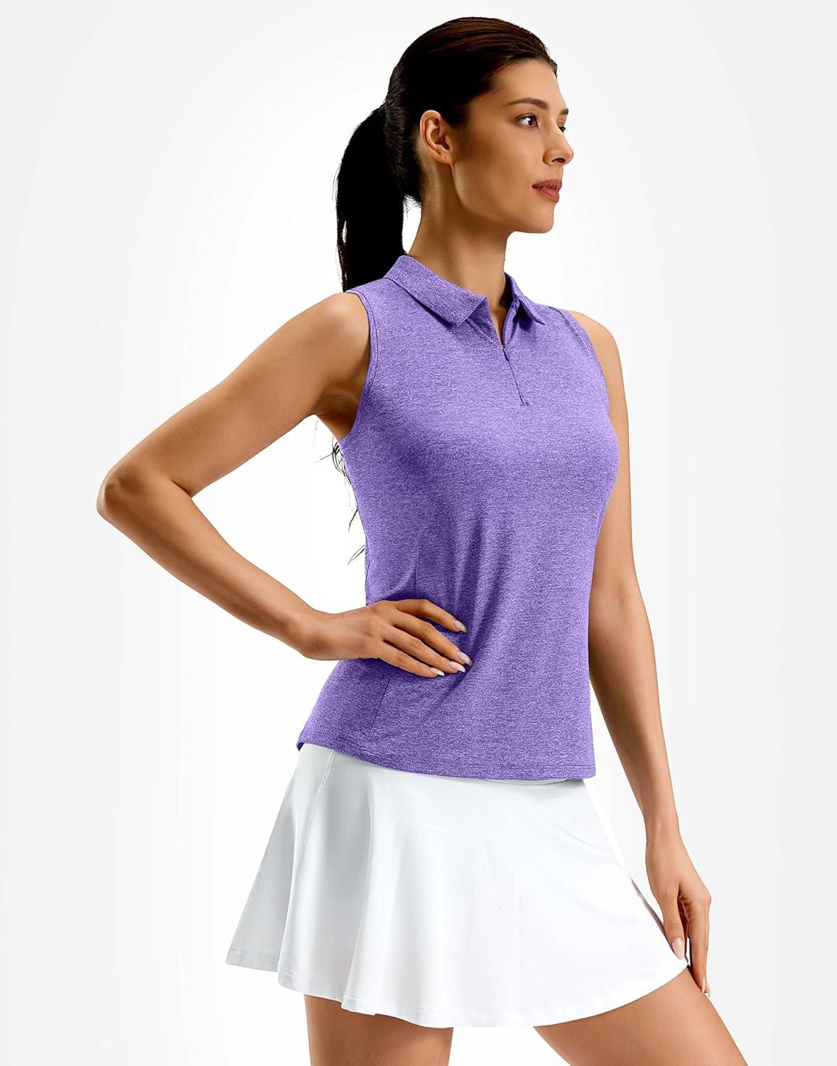 imageG Gradual Womens Golf Shirt Racerback Tank Zip Up Athletic Sleeveless Top Tennis Pickleball Cooling Polo Shirts LightweightHeather Dark Purple