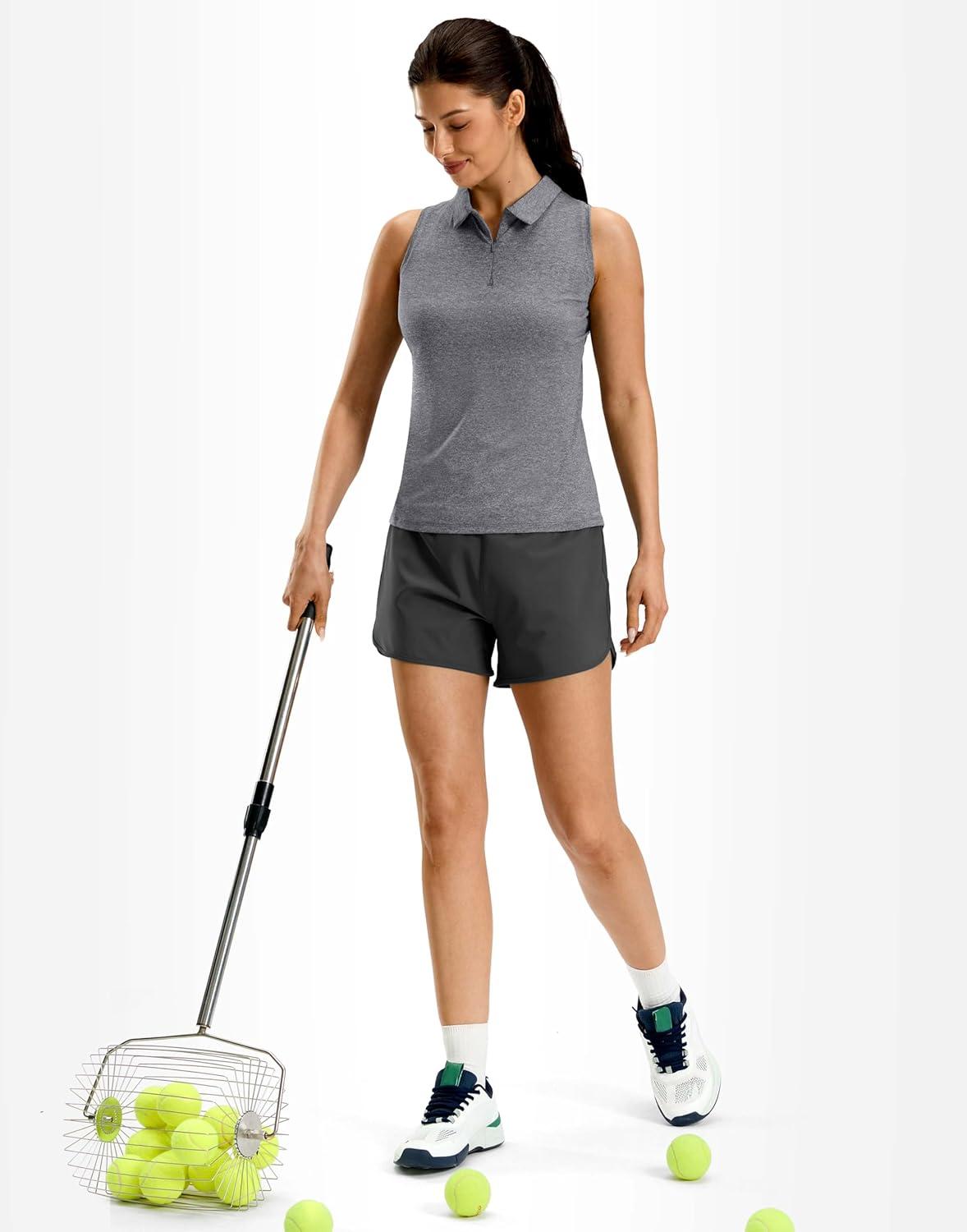 imageG Gradual Womens Golf Shirt Racerback Tank Zip Up Athletic Sleeveless Top Tennis Pickleball Cooling Polo Shirts LightweightHeather Grey