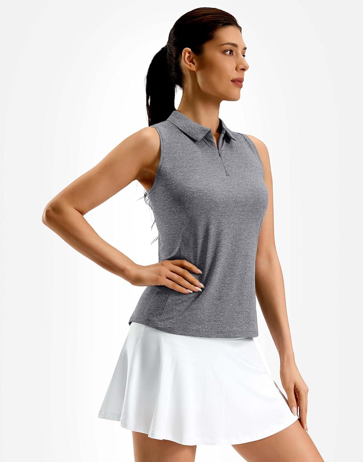 imageG Gradual Womens Golf Shirt Racerback Tank Zip Up Athletic Sleeveless Top Tennis Pickleball Cooling Polo Shirts LightweightHeather Grey