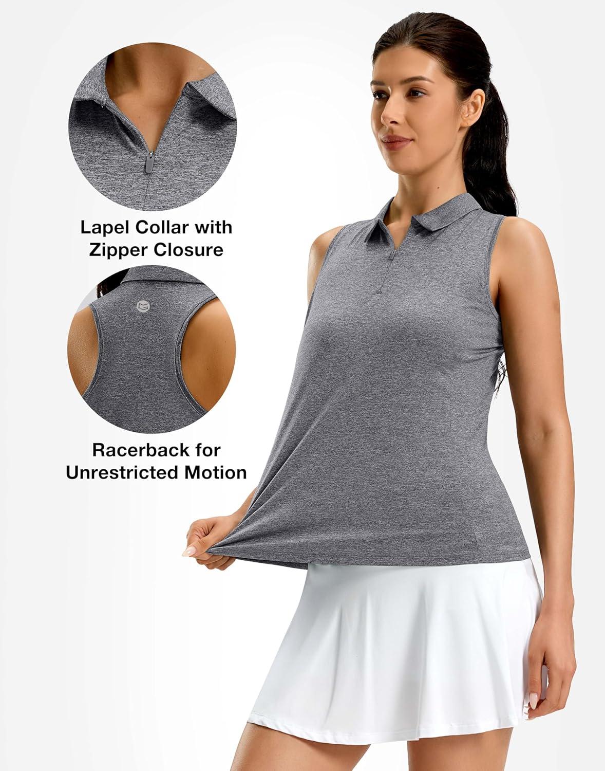 imageG Gradual Womens Golf Shirt Racerback Tank Zip Up Athletic Sleeveless Top Tennis Pickleball Cooling Polo Shirts LightweightHeather Grey