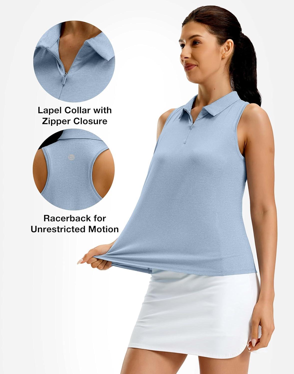 imageG Gradual Womens Golf Shirt Racerback Tank Zip Up Athletic Sleeveless Top Tennis Pickleball Cooling Polo Shirts LightweightHeather Grey Blue