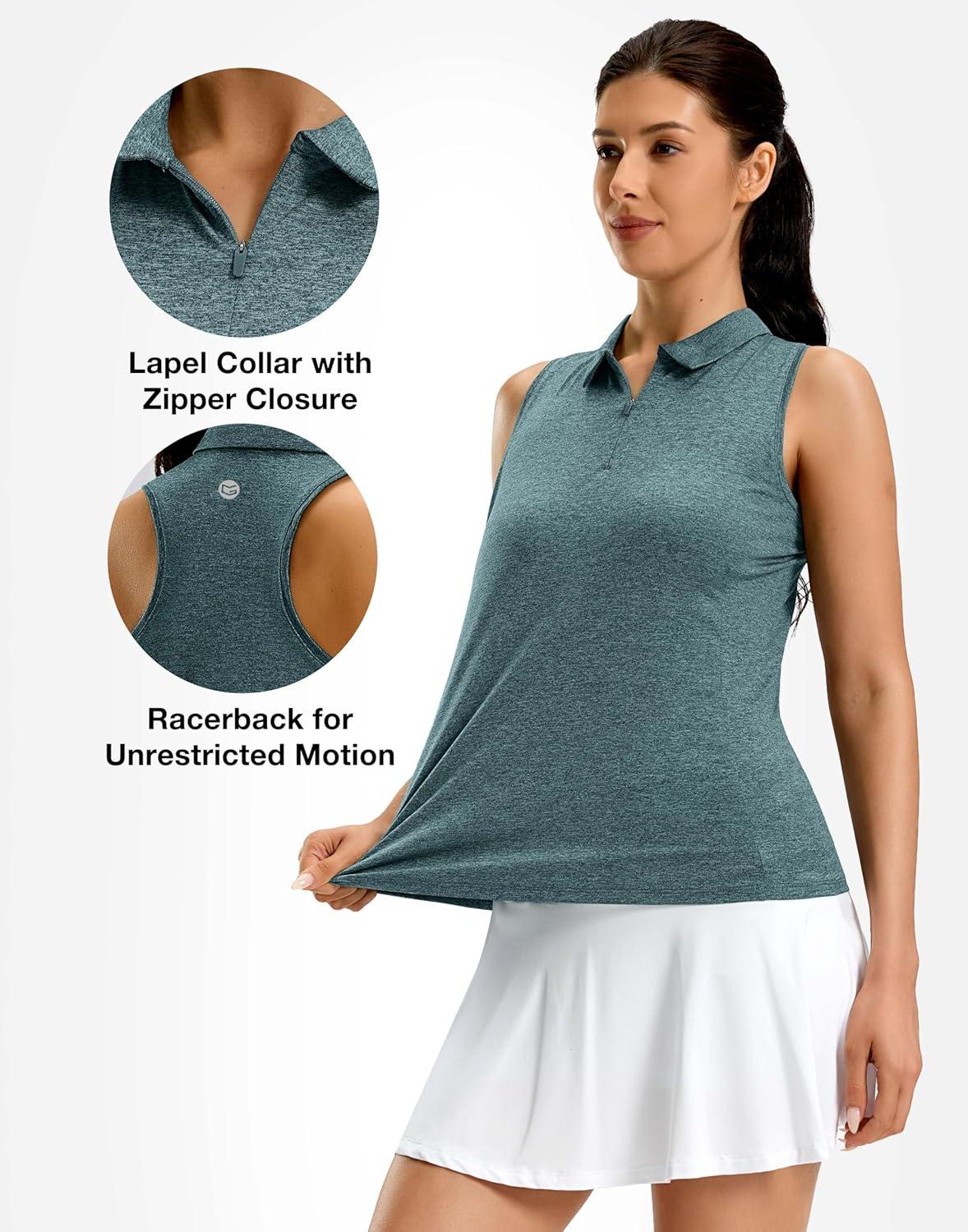 imageG Gradual Womens Golf Shirt Racerback Tank Zip Up Athletic Sleeveless Top Tennis Pickleball Cooling Polo Shirts LightweightHeather Grey Sage