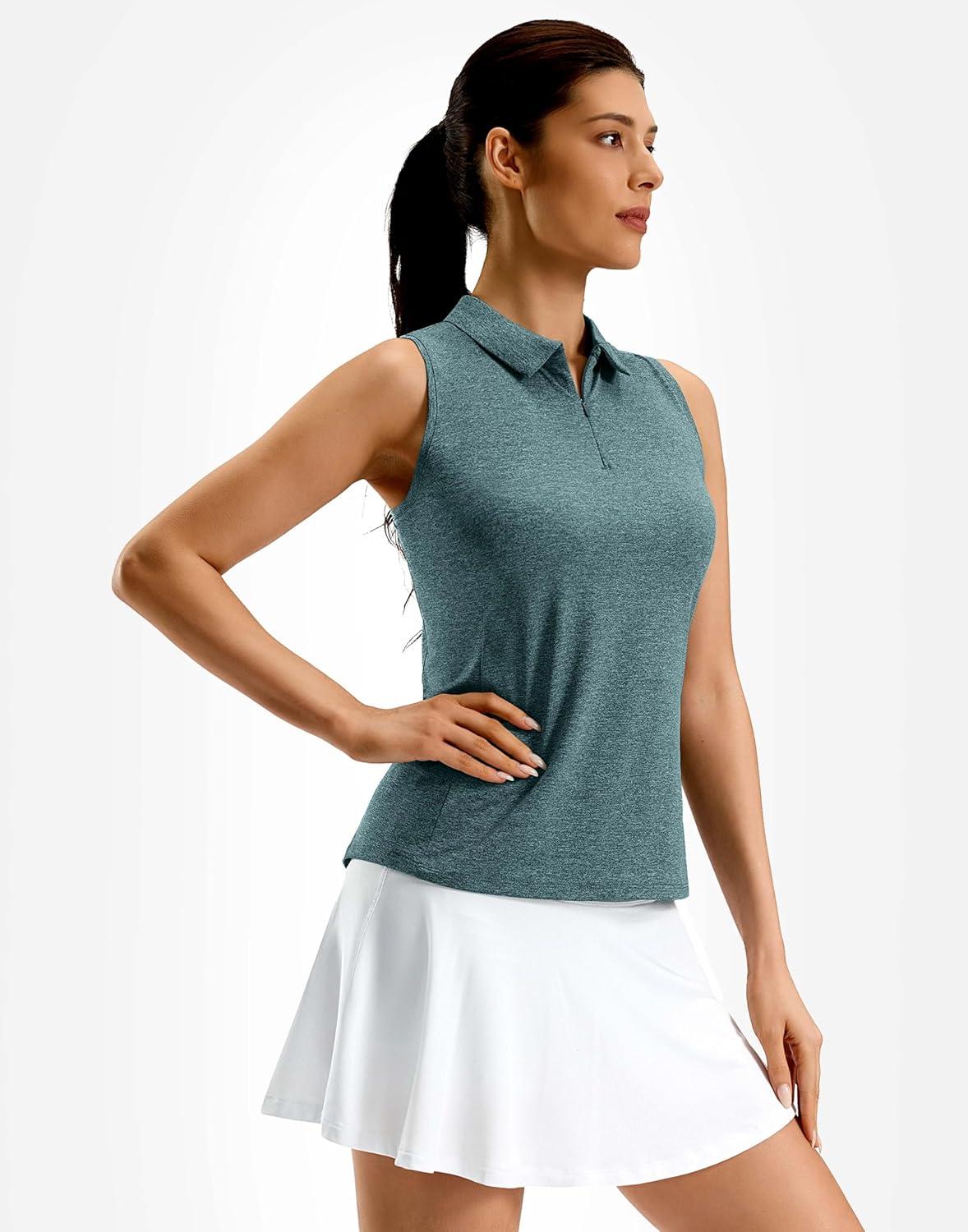 imageG Gradual Womens Golf Shirt Racerback Tank Zip Up Athletic Sleeveless Top Tennis Pickleball Cooling Polo Shirts LightweightHeather Grey Sage