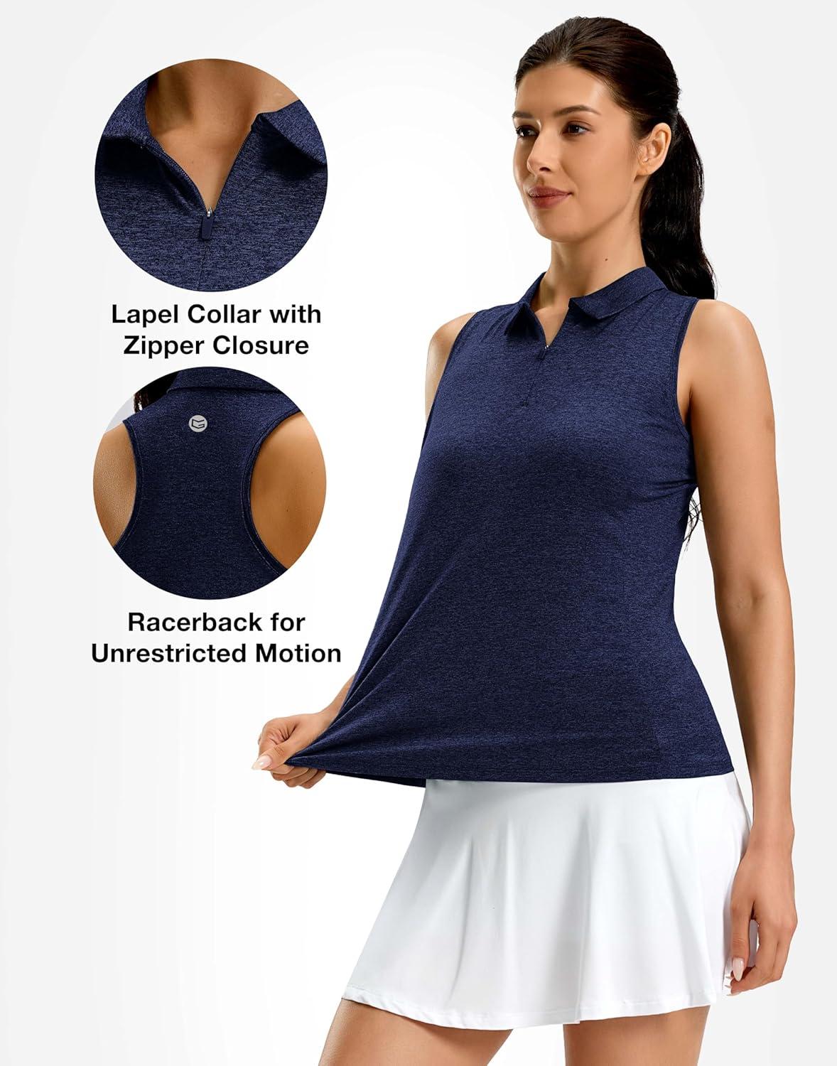 imageG Gradual Womens Golf Shirt Racerback Tank Zip Up Athletic Sleeveless Top Tennis Pickleball Cooling Polo Shirts LightweightHeather Navy