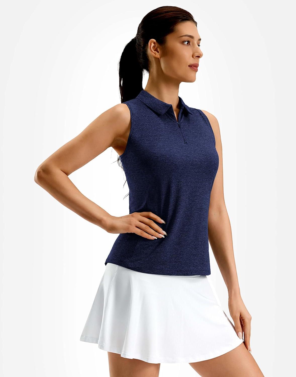 imageG Gradual Womens Golf Shirt Racerback Tank Zip Up Athletic Sleeveless Top Tennis Pickleball Cooling Polo Shirts LightweightHeather Navy