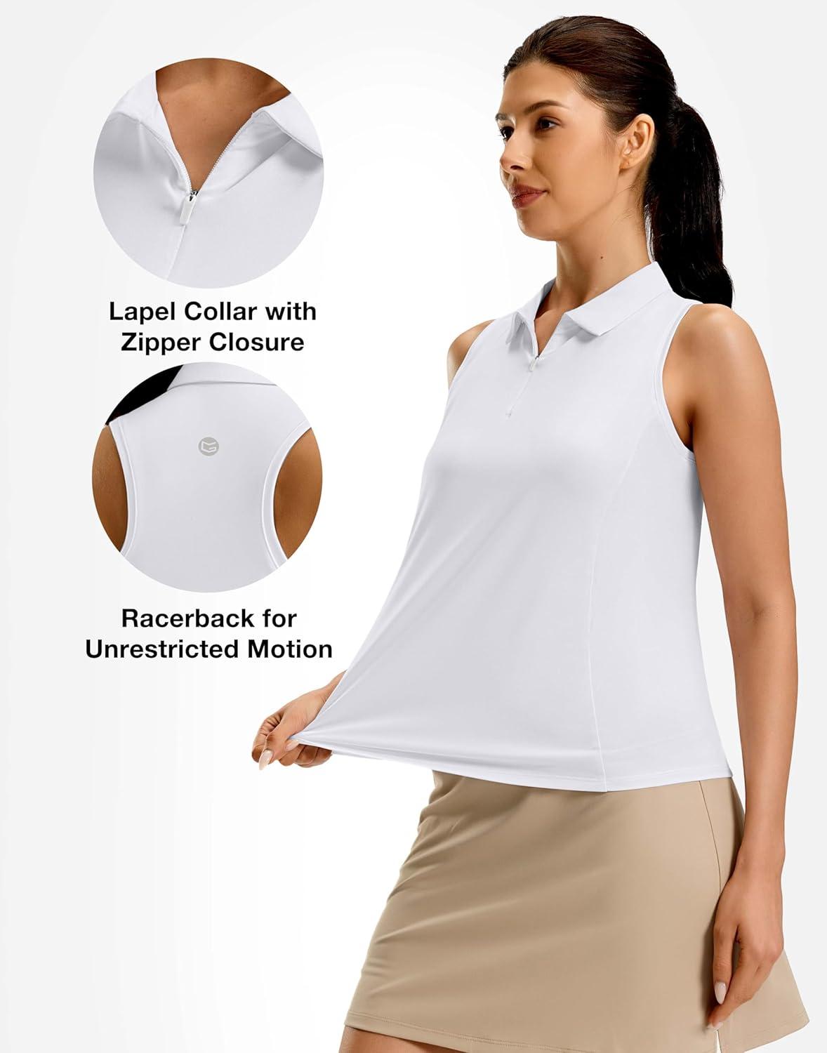 imageG Gradual Womens Golf Shirt Racerback Tank Zip Up Athletic Sleeveless Top Tennis Pickleball Cooling Polo Shirts LightweightHeather White