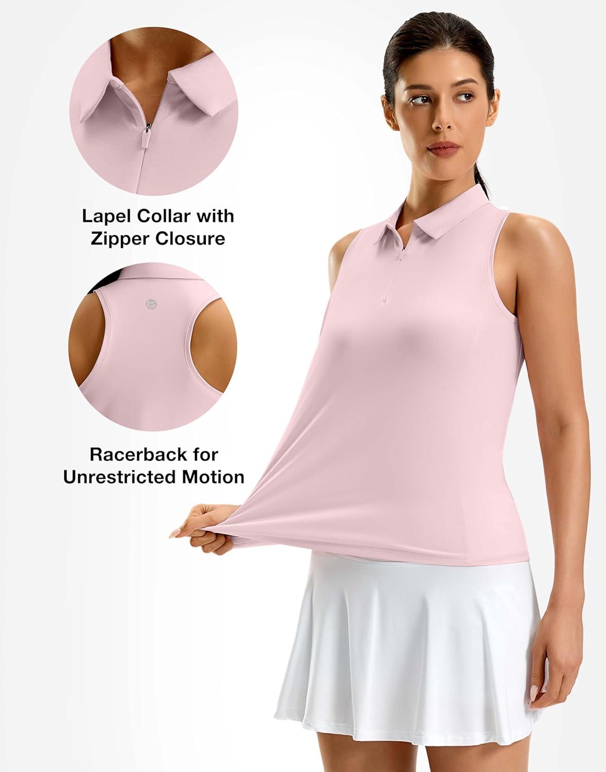 imageG Gradual Womens Golf Shirt Racerback Tank Zip Up Athletic Sleeveless Top Tennis Pickleball Cooling Polo Shirts LightweightPeach