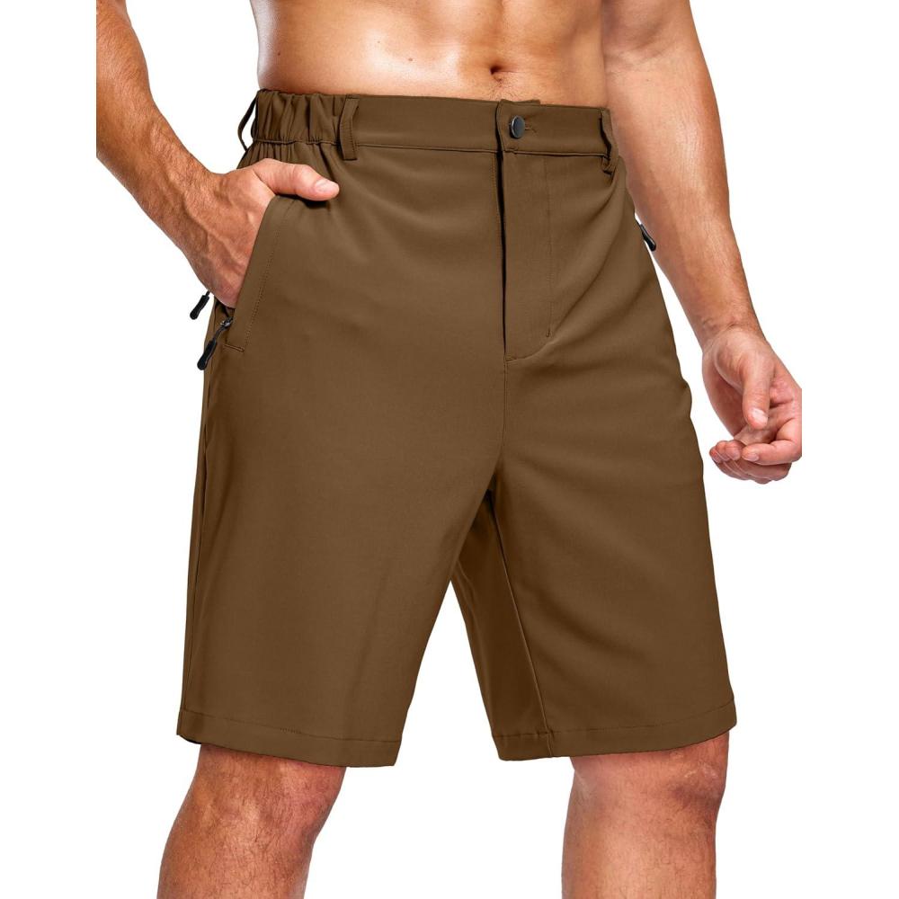 imageG Gradual Mens Shorts 9 Lightewight Casual Shorts for Men Quick Dry Stretch Hiking Golf Shorts with 3 Zipper Pockets SummerDark BrownXXL