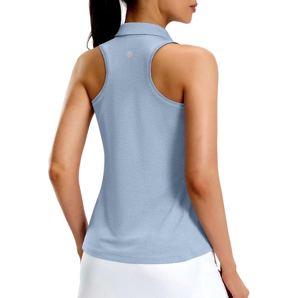 imageG Gradual Womens Golf Shirt Racerback Tank Zip Up Athletic Sleeveless Top Tennis Pickleball Cooling Polo Shirts LightweightHeather Grey Blue