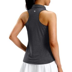 G Gradual Women’s Golf Shirt Racerback Tank Zip Up Athletic Sleeveless Top Tennis Pickleball Cooling Polo Shirts Lightweight(Heather Charcoal Grey)