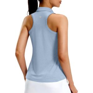 G Gradual Women’s Golf Shirt Racerback Tank Zip Up Athletic Sleeveless Top Tennis Pickleball Cooling Polo Shirts Lightweight(Heather Grey Blue)