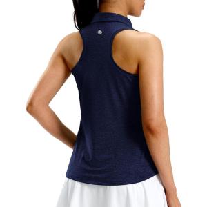 G Gradual Women’s Golf Shirt Racerback Tank Zip Up Athletic Sleeveless Top Tennis Pickleball Cooling Polo Shirts Lightweight(Heather Navy)