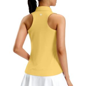 G Gradual Women’s Golf Shirt Racerback Tank Zip Up Athletic Sleeveless Top Tennis Pickleball Cooling Polo Shirts Lightweight(Heather Yellow)