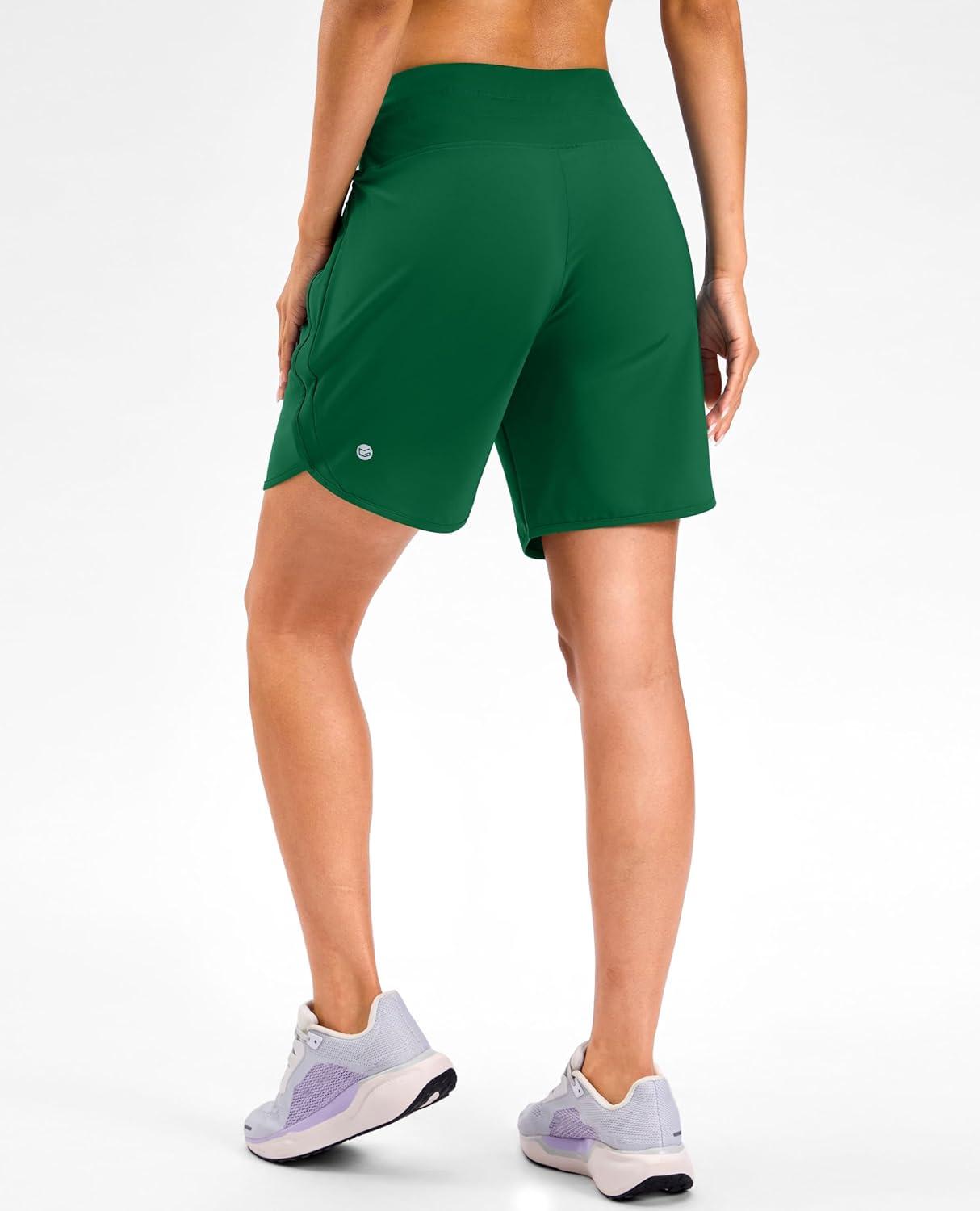 imageG Gradual Womens 57 Athletic Long Running Shorts with Zipper Pockets Quick Dry Workout Gym Hiking Shorts for WomenGreen