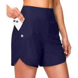G Gradual Women’s 5″ Swim Board Shorts High Waisted Quick Dry Swimming Bathing Suit Bottoms for Women with Liner Pockets(Navy)