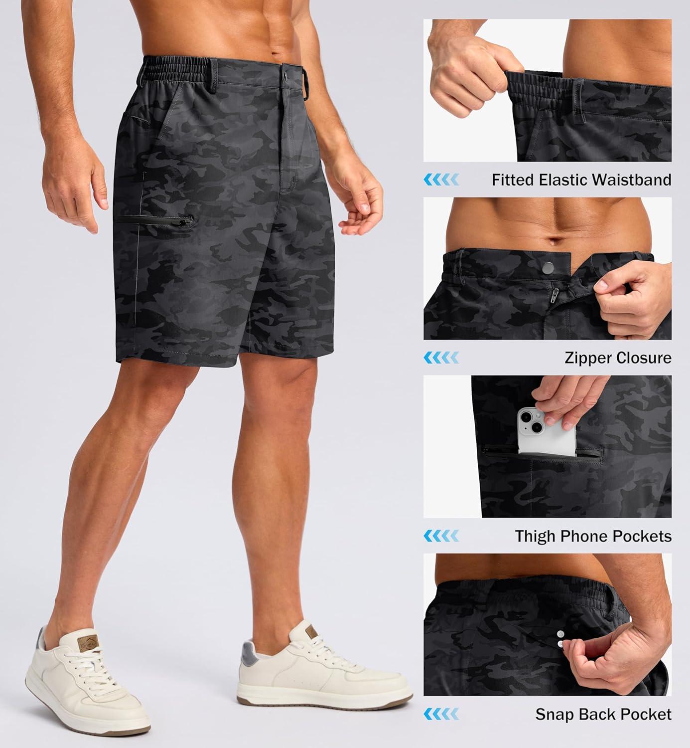 imageG Gradual Mens Casual Shorts 7 9 Lightweight 4 Pockets Stretch QuickDry Summer Shorts for Golf Work Hiking Trips 7 Black Camo XXL