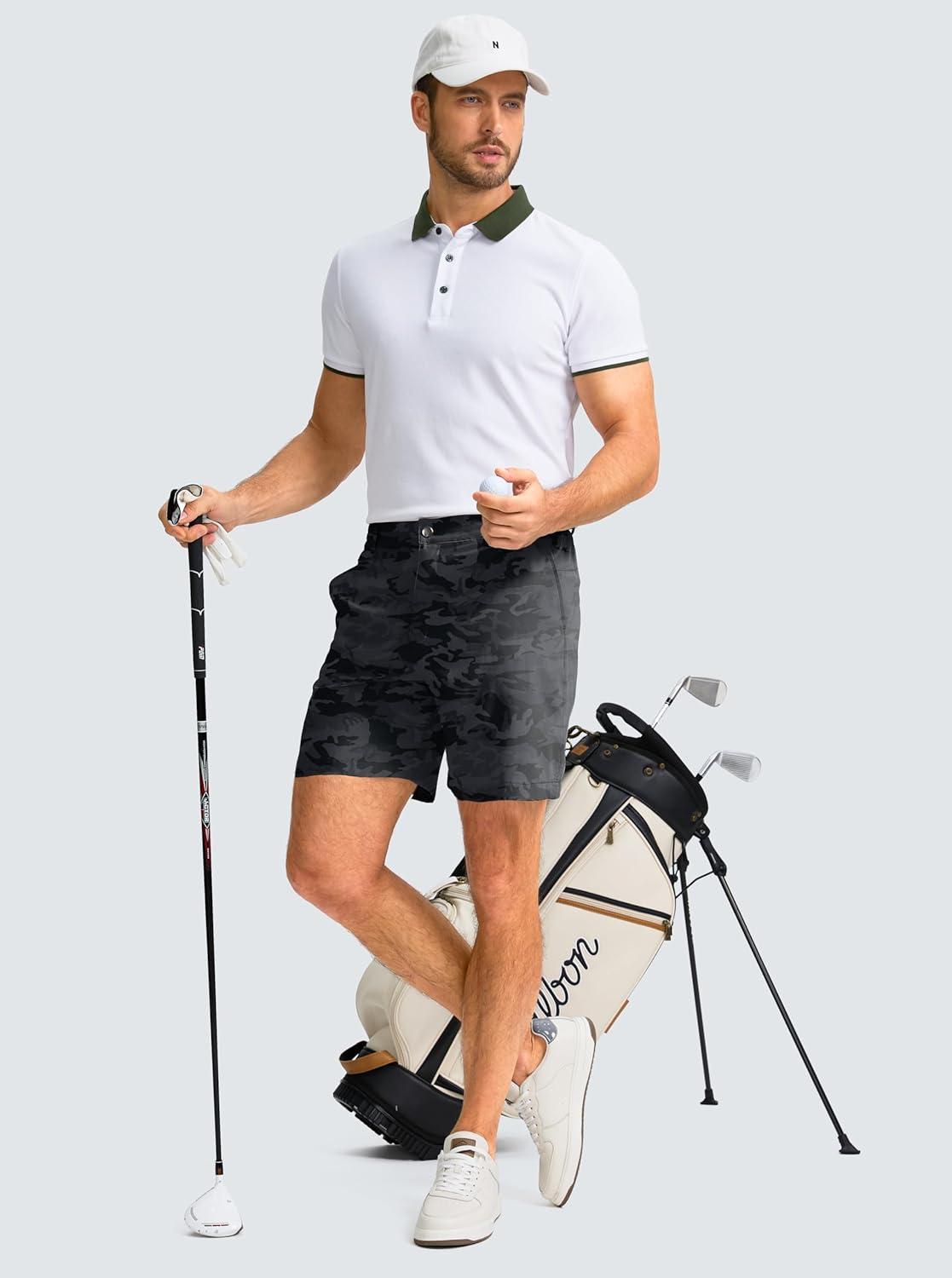 imageG Gradual Mens Casual Shorts 7 Lightweight Golf Shorts for Men Stretch with 3 Pockets Quick Dry Breathable Work ShortsBlack Camo