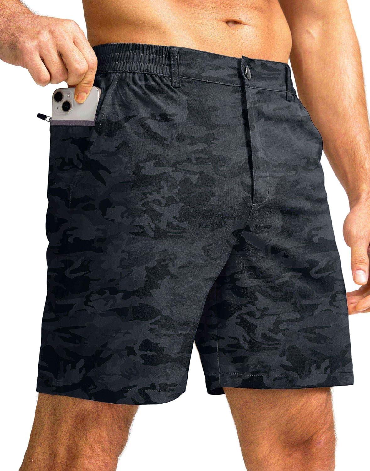 imageG Gradual Mens Casual Shorts 7 Lightweight Golf Shorts for Men Stretch with 3 Pockets Quick Dry Breathable Work ShortsBlack Camo
