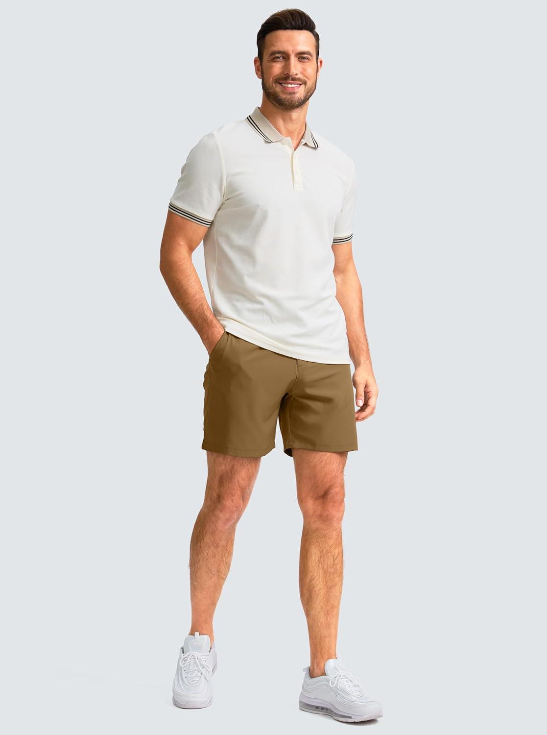 imageG Gradual Mens Casual Shorts 7 Lightweight Golf Shorts for Men Stretch with 3 Pockets Quick Dry Breathable Work ShortsBrown