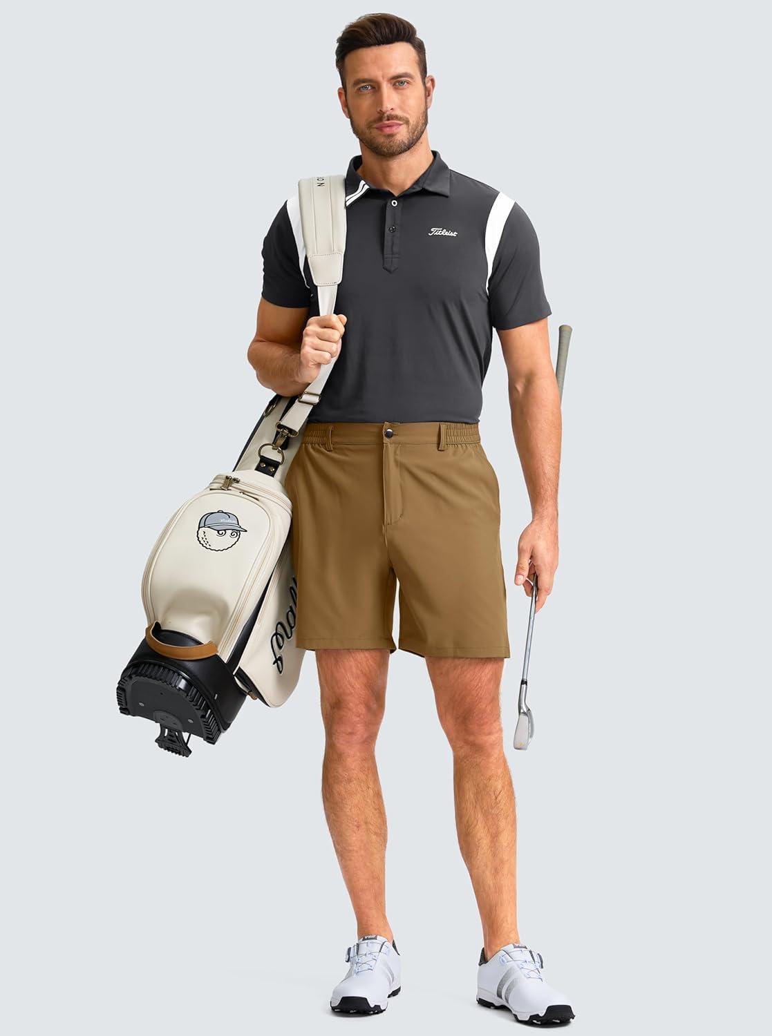 imageG Gradual Mens Casual Shorts 7 Lightweight Golf Shorts for Men Stretch with 3 Pockets Quick Dry Breathable Work ShortsBrown