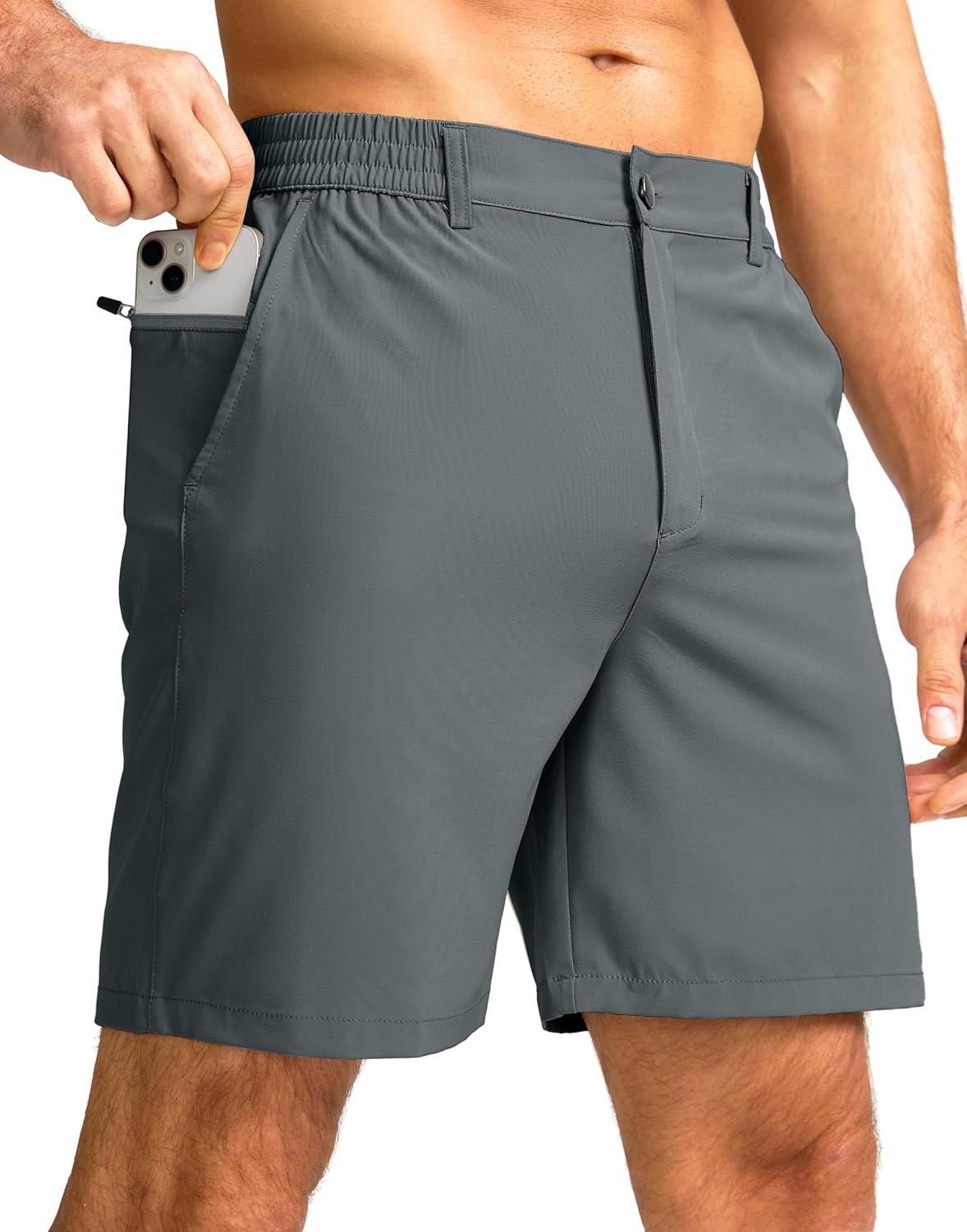 imageG Gradual Mens Casual Shorts 7 Lightweight Golf Shorts for Men Stretch with 3 Pockets Quick Dry Breathable Work ShortsDeep Grey
