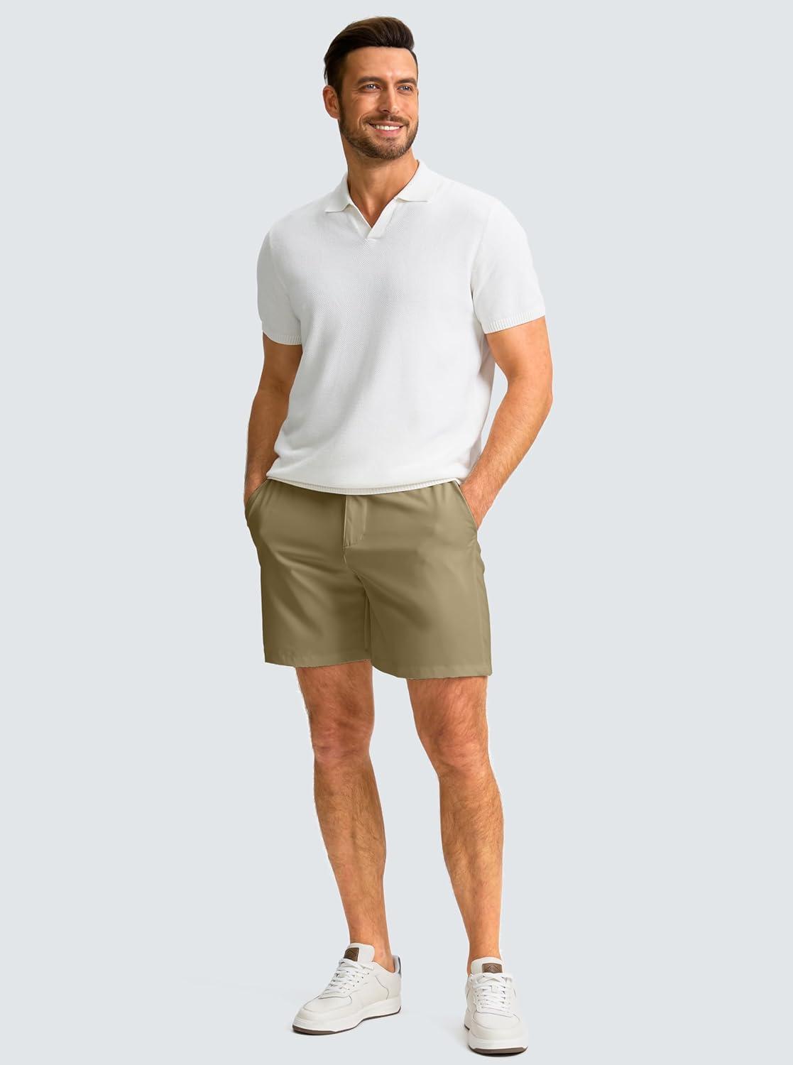 imageG Gradual Mens Casual Shorts 7 Lightweight Golf Shorts for Men Stretch with 3 Pockets Quick Dry Breathable Work ShortsDusty Khaki