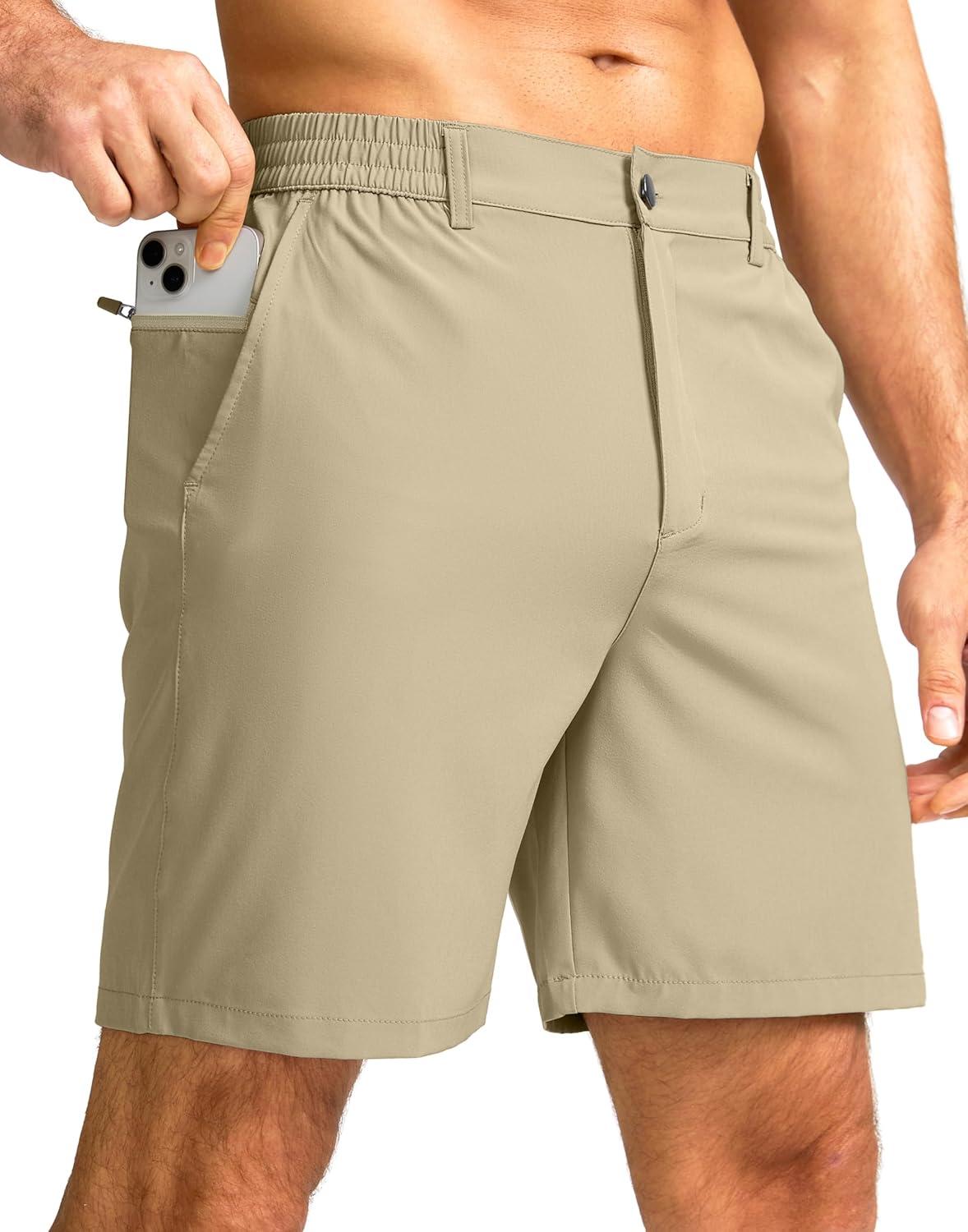 imageG Gradual Mens Casual Shorts 7 Lightweight Golf Shorts for Men Stretch with 3 Pockets Quick Dry Breathable Work ShortsKhaki