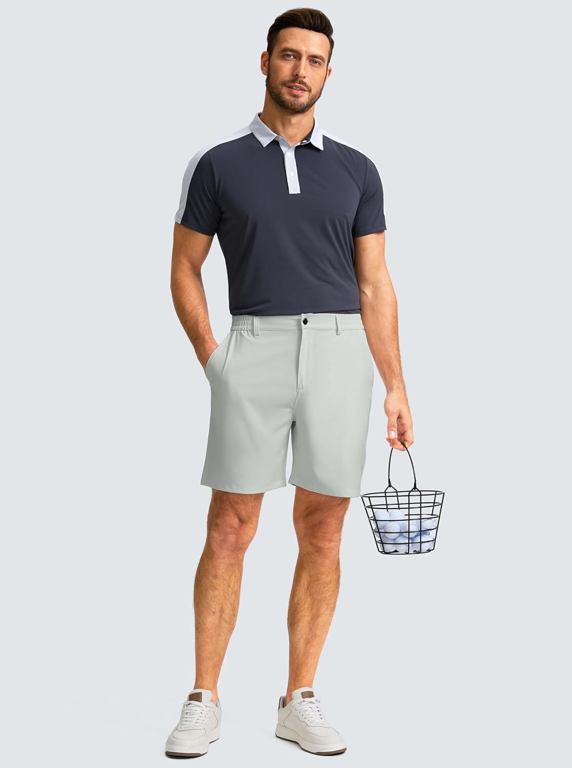 imageG Gradual Mens Casual Shorts 7 Lightweight Golf Shorts for Men Stretch with 3 Pockets Quick Dry Breathable Work ShortsPale