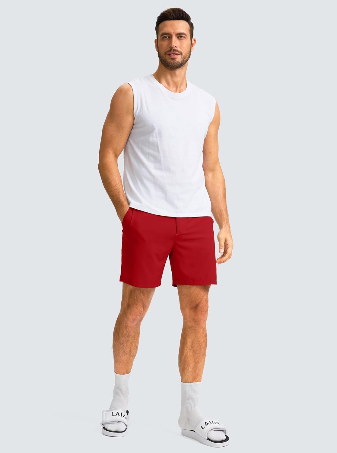 imageG Gradual Mens Casual Shorts 7 Lightweight Golf Shorts for Men Stretch with 3 Pockets Quick Dry Breathable Work ShortsRed