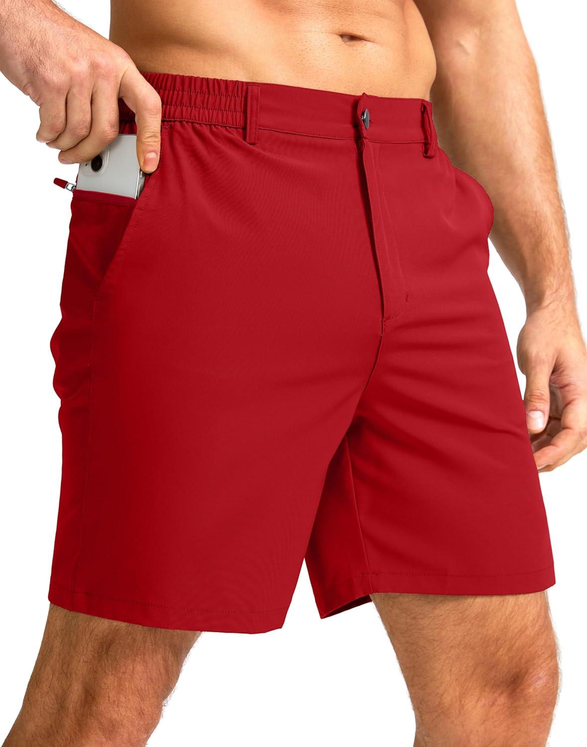 imageG Gradual Mens Casual Shorts 7 Lightweight Golf Shorts for Men Stretch with 3 Pockets Quick Dry Breathable Work ShortsRed