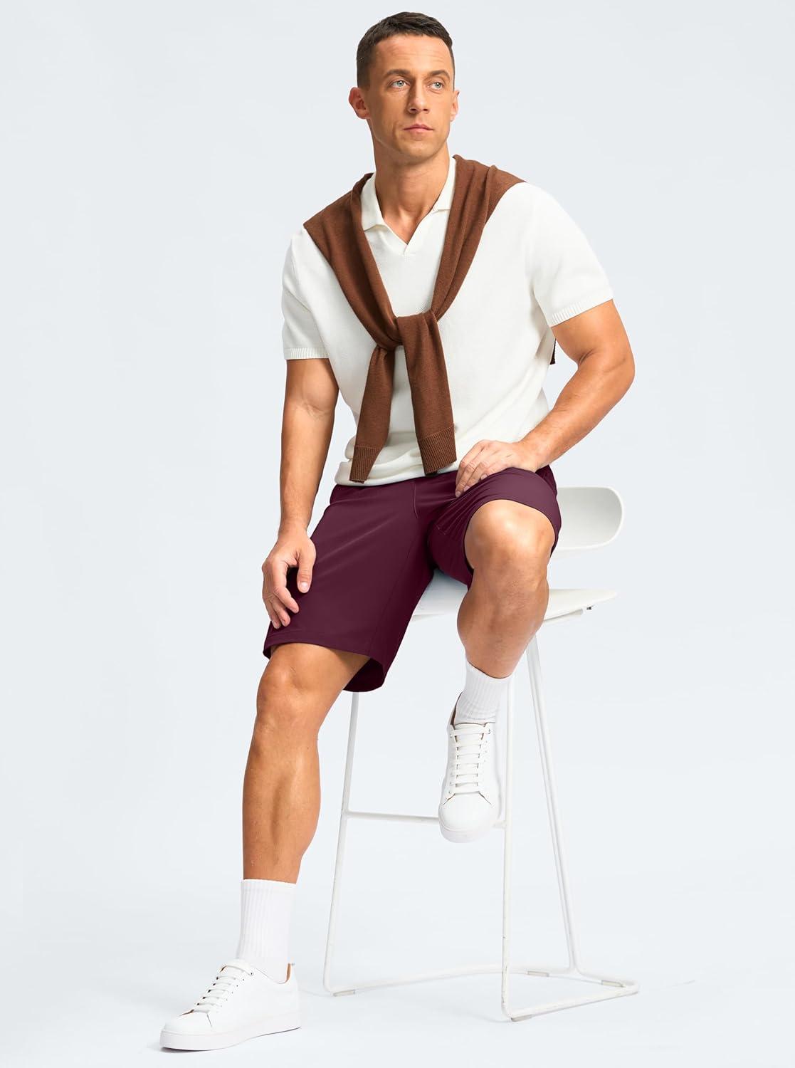 imageG Gradual Mens Casual Shorts 9 Lightweight Golf Shorts for Men Stretch with 3 Pockets Quick Dry Breathable Work Shorts Wine