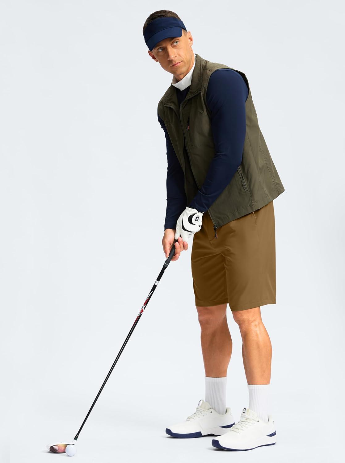 imageG Gradual Mens Casual Shorts 9 Lightweight Golf Shorts for Men Stretch with 3 Pockets Quick Dry Breathable Work ShortsDark BrownM