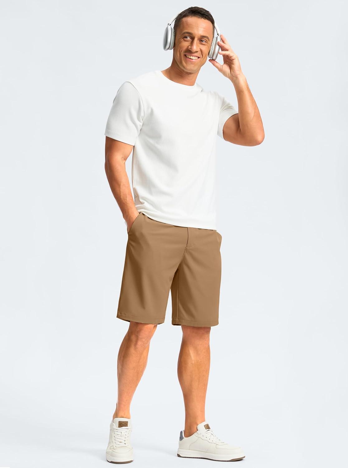 imageG Gradual Mens Casual Shorts 9 Lightweight Golf Shorts for Men Stretch with 3 Pockets Quick Dry Breathable Work ShortsDark KhakiS