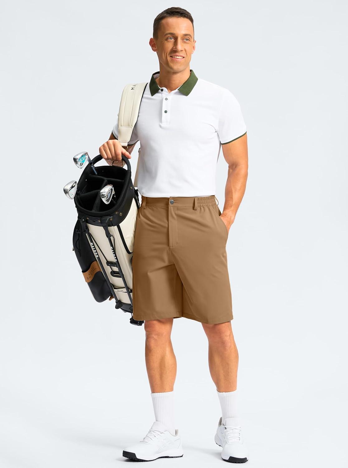 imageG Gradual Mens Casual Shorts 9 Lightweight Golf Shorts for Men Stretch with 3 Pockets Quick Dry Breathable Work ShortsDark KhakiS