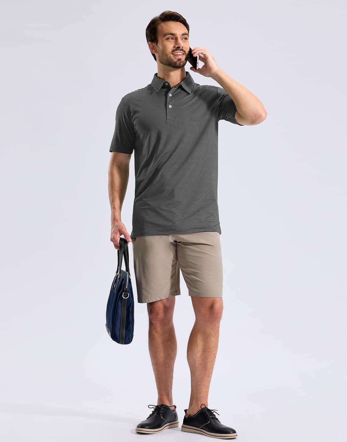imageG Gradual Mens Golf Shirt Dry Fit Moisture Wicking Performance Short Sleeve Striped Polo Shirts for Men Dressy CasualBlack Stripe