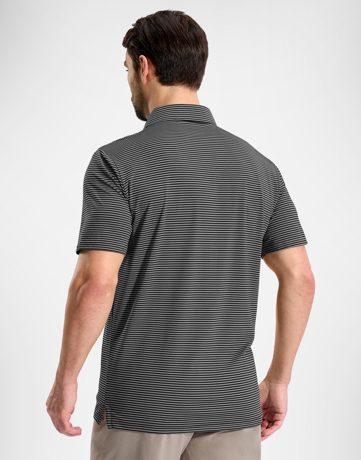 imageG Gradual Mens Golf Shirt Dry Fit Moisture Wicking Performance Short Sleeve Striped Polo Shirts for Men Dressy CasualBlack Stripe