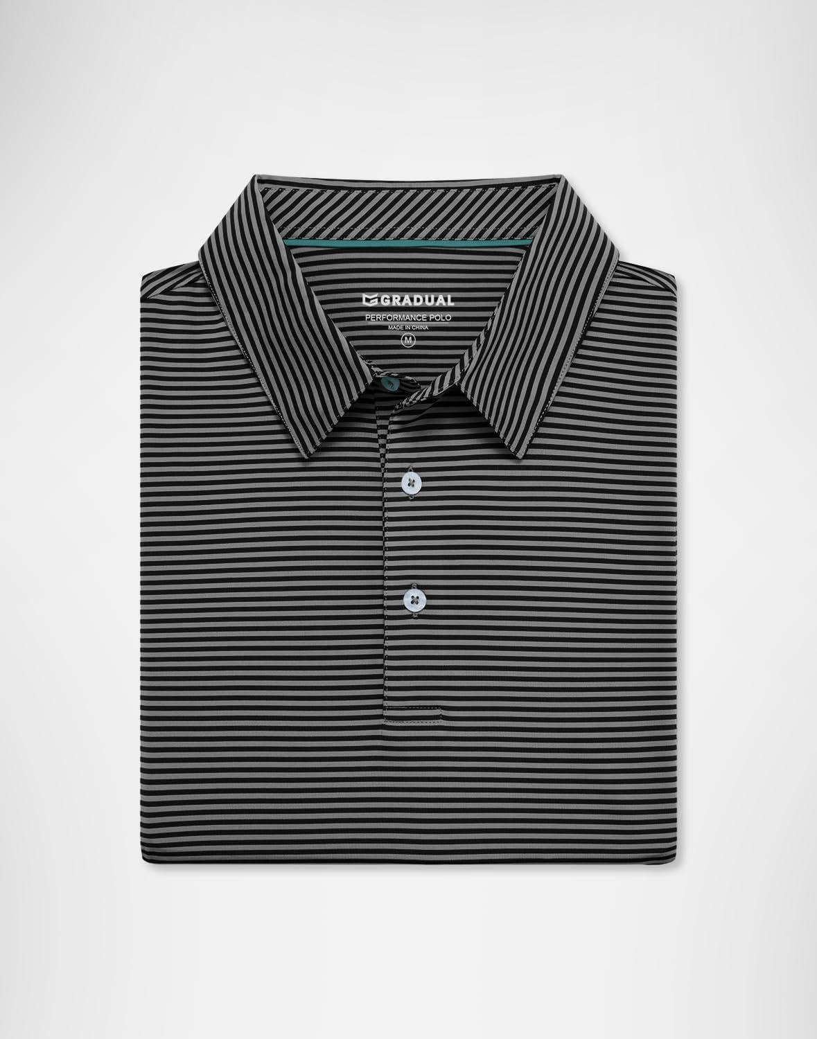 imageG Gradual Mens Golf Shirt Dry Fit Moisture Wicking Performance Short Sleeve Striped Polo Shirts for Men Dressy CasualBlack Stripe