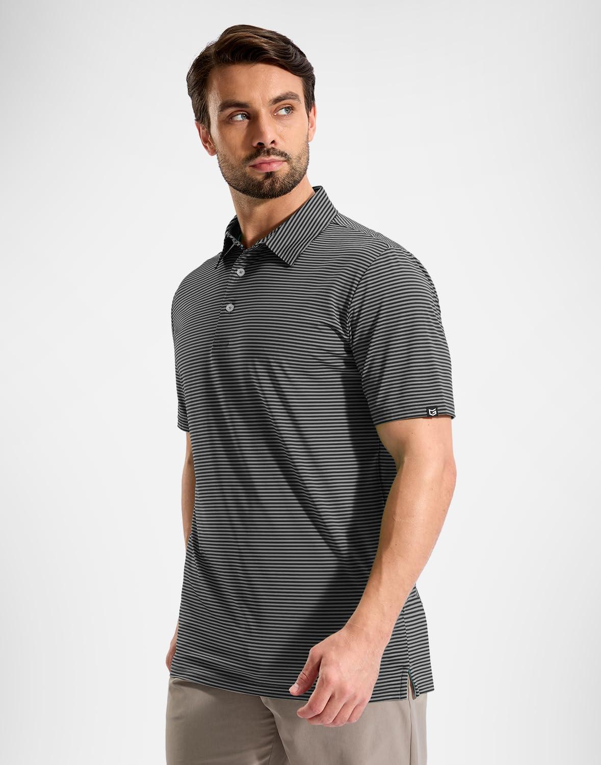 imageG Gradual Mens Golf Shirt Dry Fit Moisture Wicking Performance Short Sleeve Striped Polo Shirts for Men Dressy CasualBlack Stripe