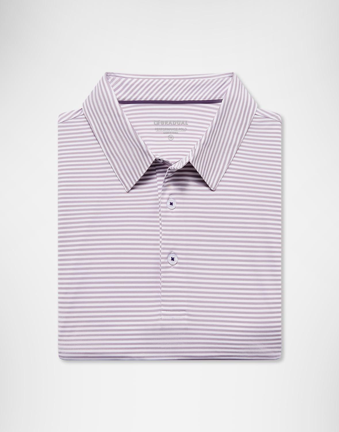 imageG Gradual Mens Golf Shirt Dry Fit Moisture Wicking Performance Short Sleeve Striped Polo Shirts for Men Dressy CasualLavender Stripe