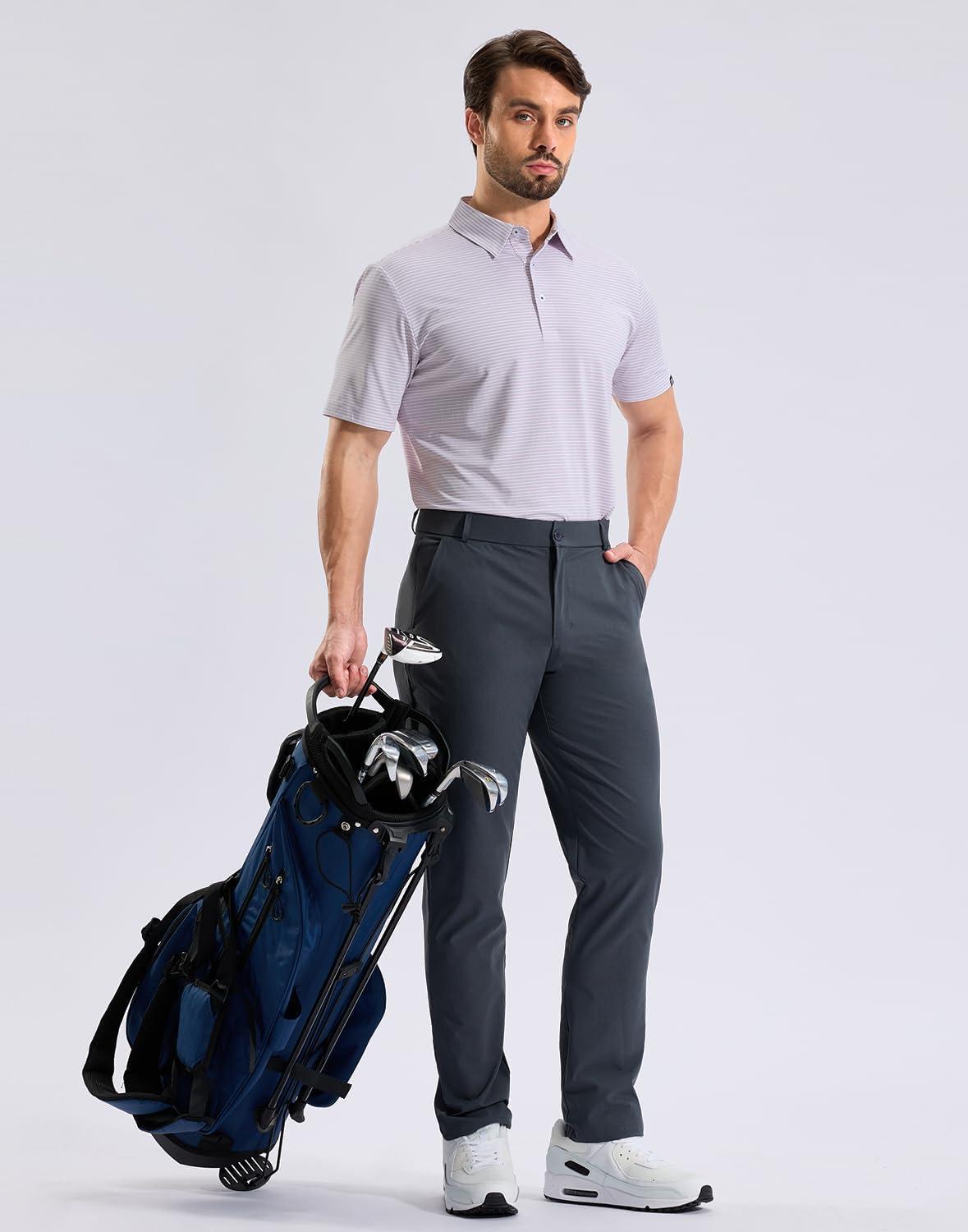 imageG Gradual Mens Golf Shirt Dry Fit Moisture Wicking Performance Short Sleeve Striped Polo Shirts for Men Dressy CasualLavender Stripe