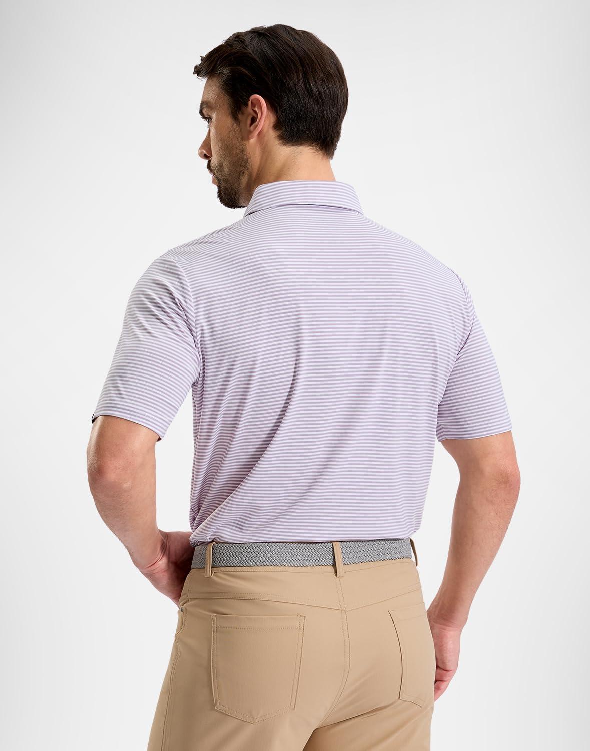 imageG Gradual Mens Golf Shirt Dry Fit Moisture Wicking Performance Short Sleeve Striped Polo Shirts for Men Dressy CasualLavender Stripe