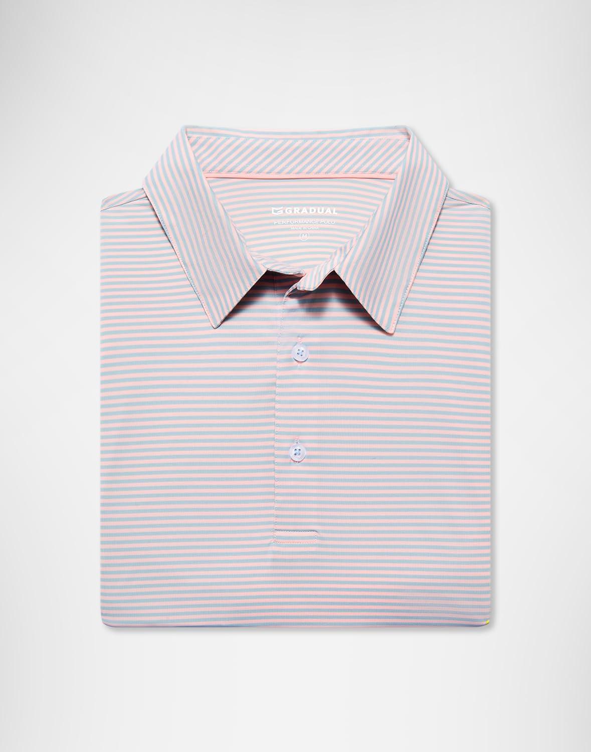 imageG Gradual Mens Golf Shirt Dry Fit Moisture Wicking Performance Short Sleeve Striped Polo Shirts for Men Dressy CasualLight Pink Blue Stripe