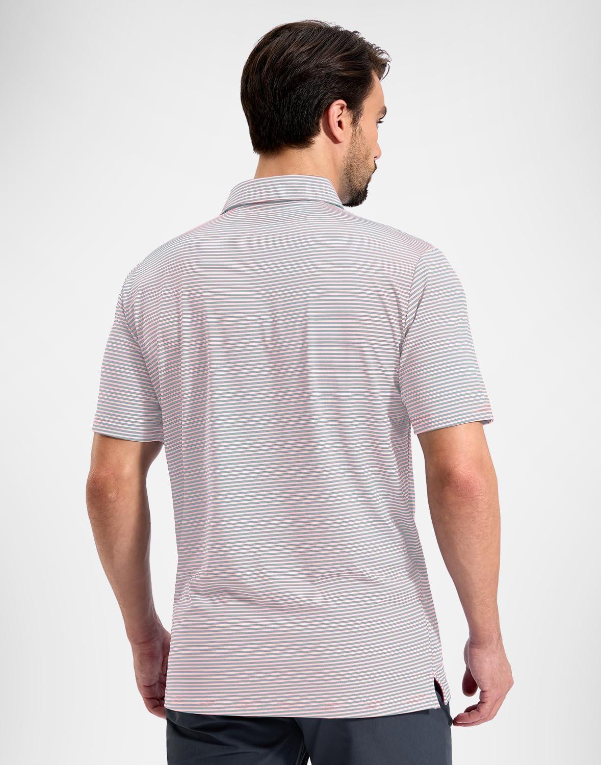 imageG Gradual Mens Golf Shirt Dry Fit Moisture Wicking Performance Short Sleeve Striped Polo Shirts for Men Dressy CasualLight Pink Blue Stripe
