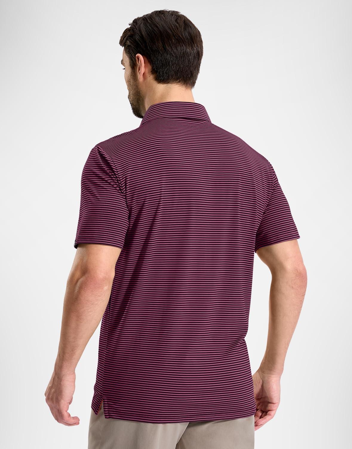 imageG Gradual Mens Golf Shirt Dry Fit Moisture Wicking Performance Short Sleeve Striped Polo Shirts for Men Dressy CasualMaroon Stripe