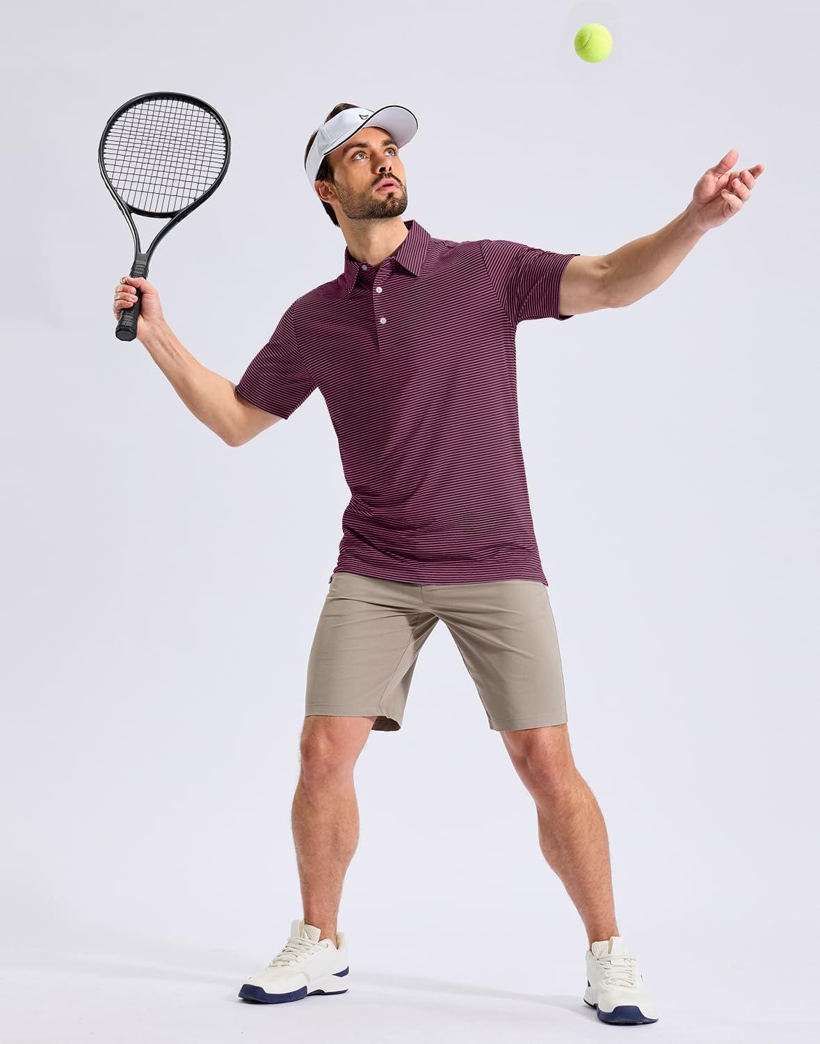 imageG Gradual Mens Golf Shirt Dry Fit Moisture Wicking Performance Short Sleeve Striped Polo Shirts for Men Dressy CasualMaroon Stripe