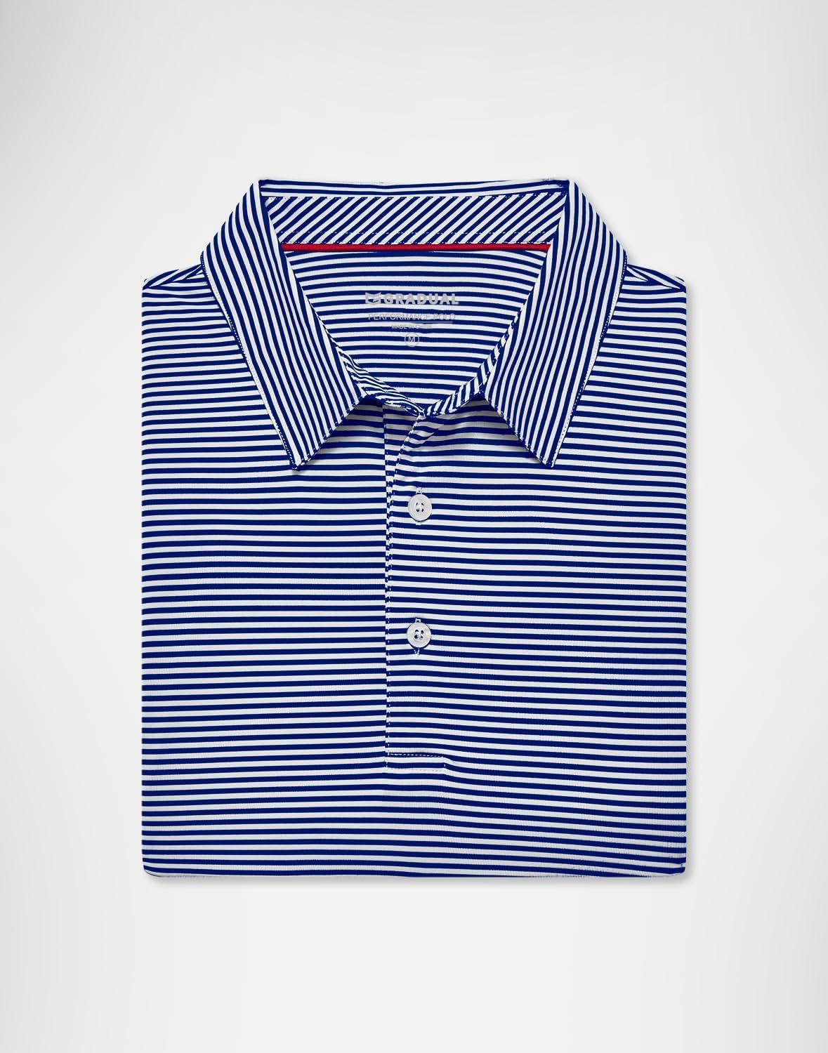 imageG Gradual Mens Golf Shirt Dry Fit Moisture Wicking Performance Short Sleeve Striped Polo Shirts for Men Dressy CasualNavy Blue Stripe