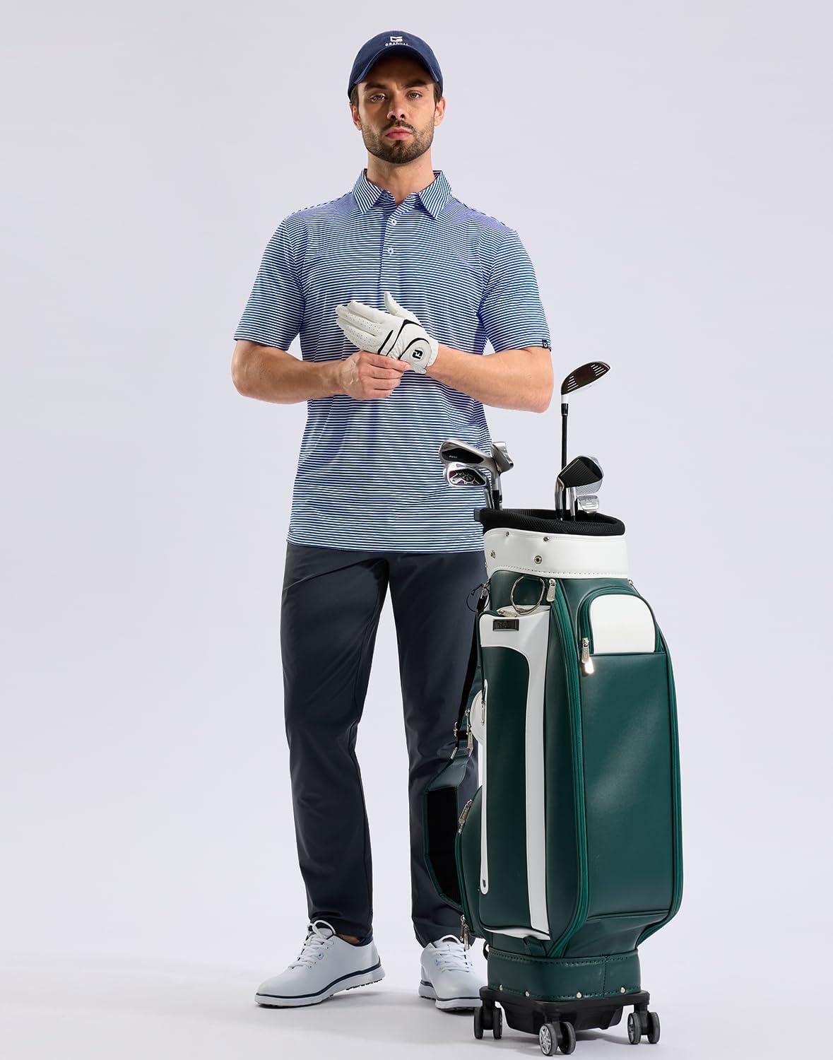 imageG Gradual Mens Golf Shirt Dry Fit Moisture Wicking Performance Short Sleeve Striped Polo Shirts for Men Dressy CasualNavy Blue Stripe