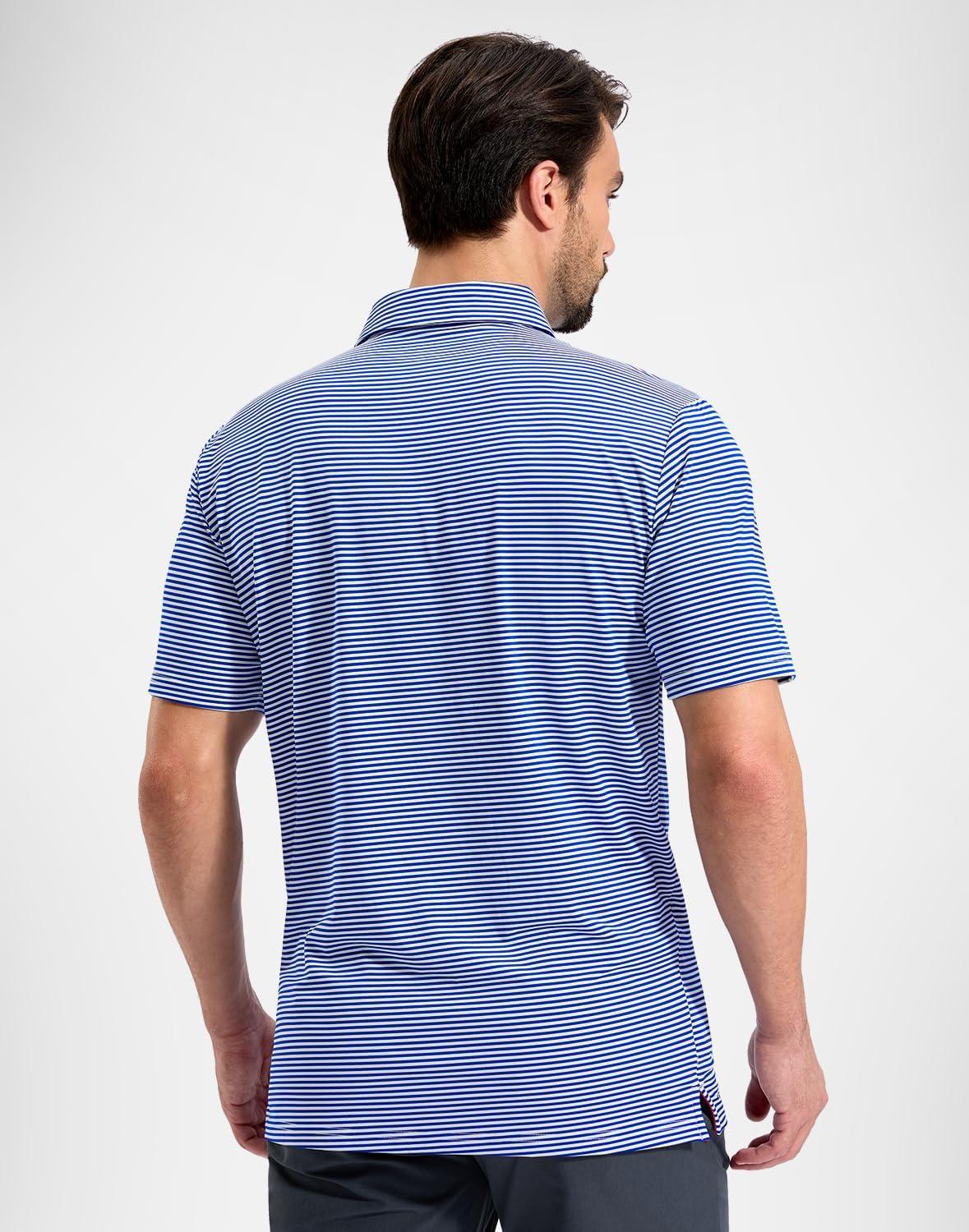 imageG Gradual Mens Golf Shirt Dry Fit Moisture Wicking Performance Short Sleeve Striped Polo Shirts for Men Dressy CasualNavy Blue Stripe