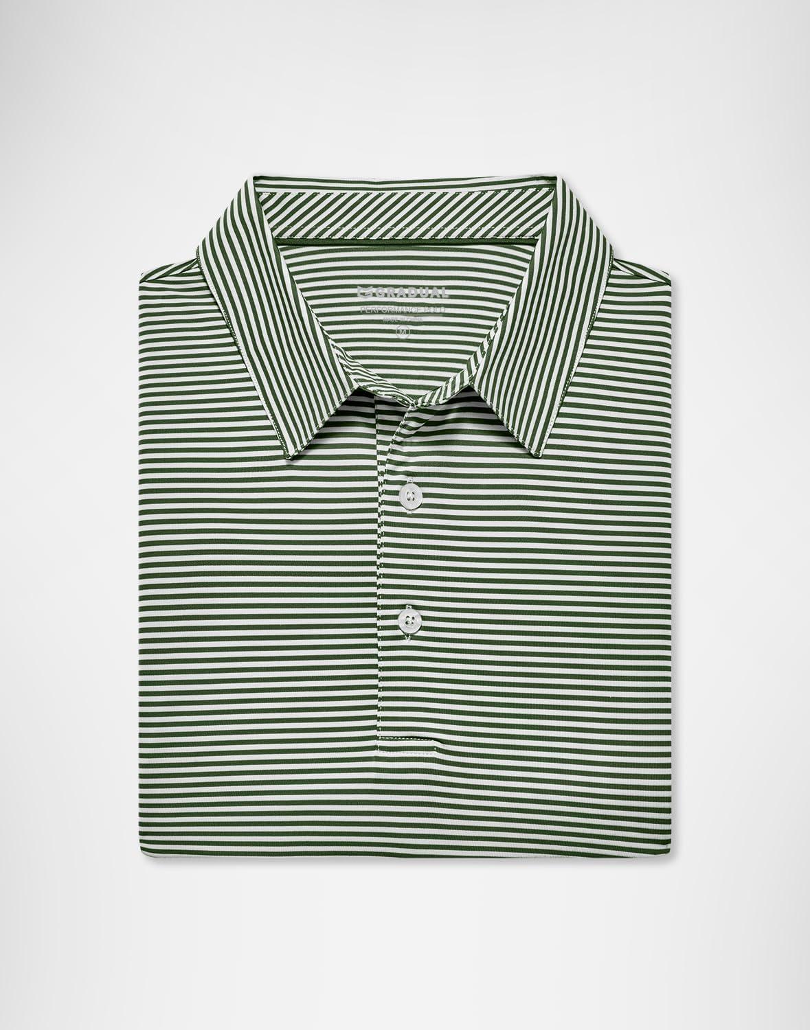 imageG Gradual Mens Golf Shirt Dry Fit Moisture Wicking Performance Short Sleeve Striped Polo Shirts for Men Dressy CasualOlive Stripe