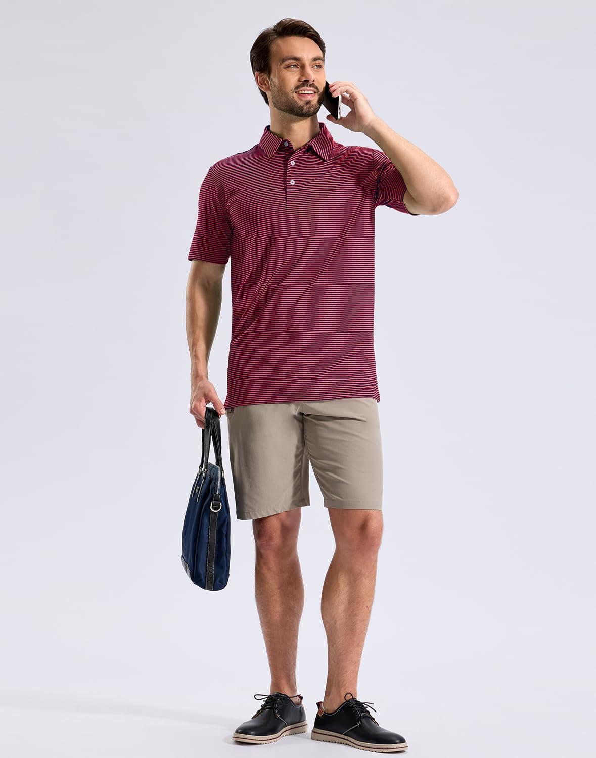 imageG Gradual Mens Golf Shirt Dry Fit Moisture Wicking Performance Short Sleeve Striped Polo Shirts for Men Dressy CasualRed Navy Stripe